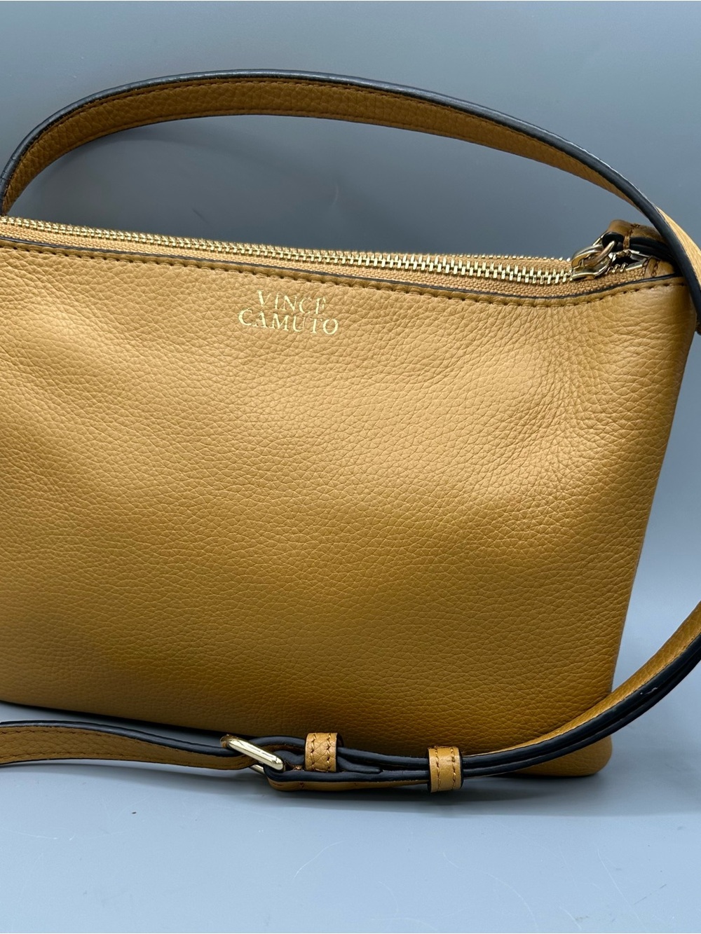 Vince Camuto Amira crossbody mustard  pebbled leather gold-tone hardware